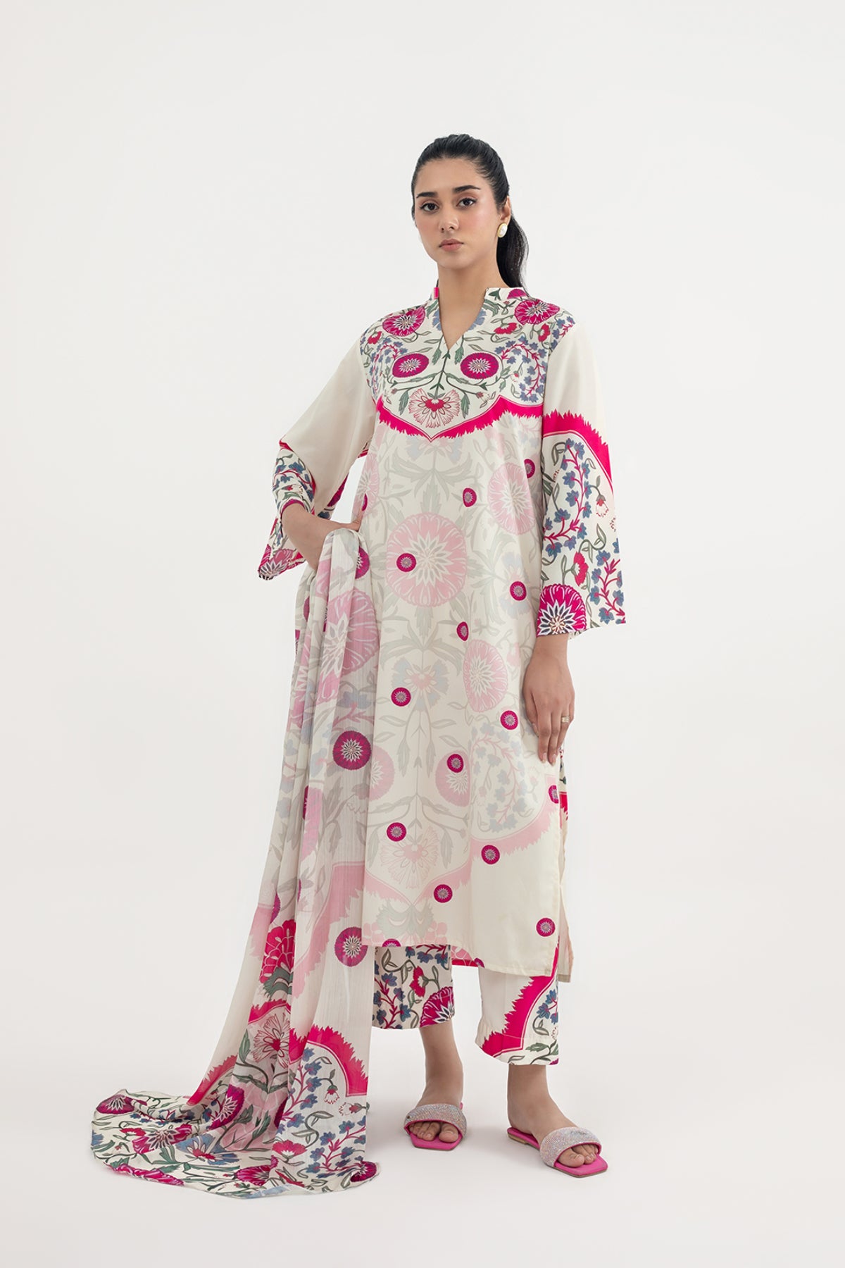 Rosy Folk Embroidered 3-Piece Suit